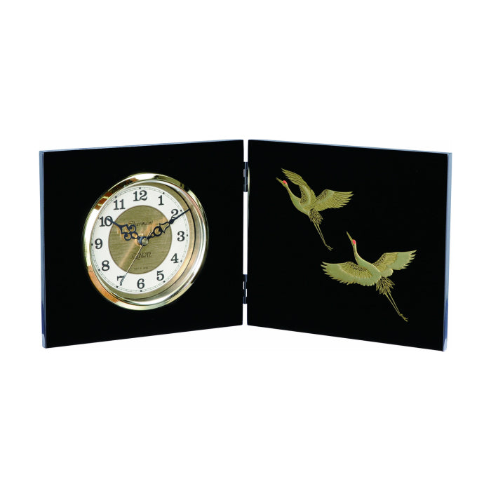 Wooden folding screen clock, Kotobukizuru (Mori-e)