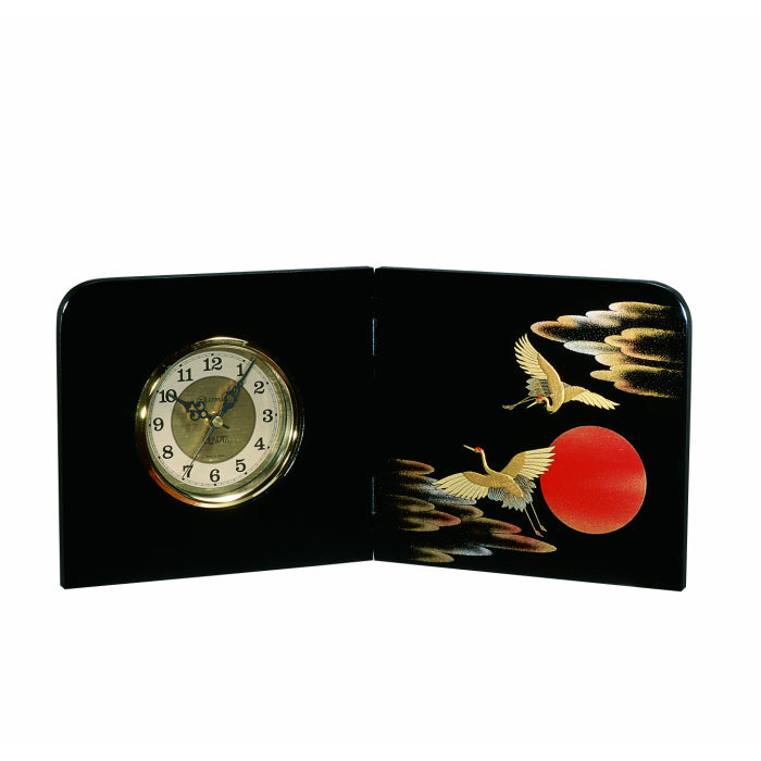 Lacquerware Wooden Folding Screen Clock - Sunrise Crane