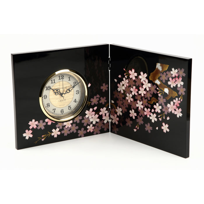 Lacquer wooden folding screen clock "Sakura"