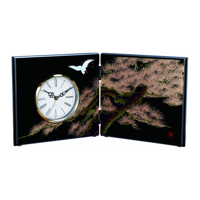 Lacquer wooden folding screen clock, black, Hisho