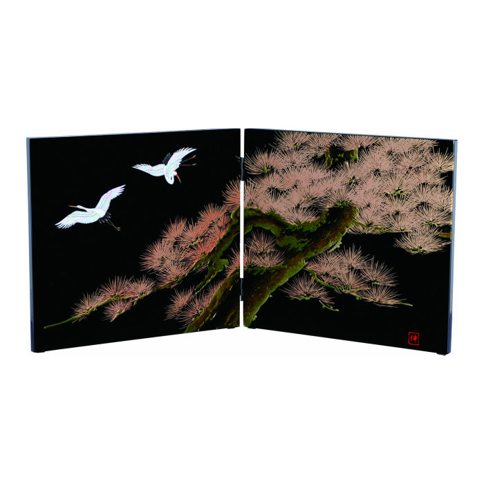 Lacquer wooden folding screen, black, Hisho