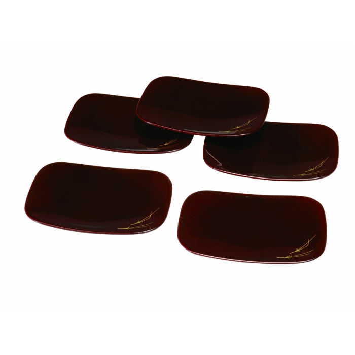 Individual plates, rectangular, Matsuba, lacquered, set of 5