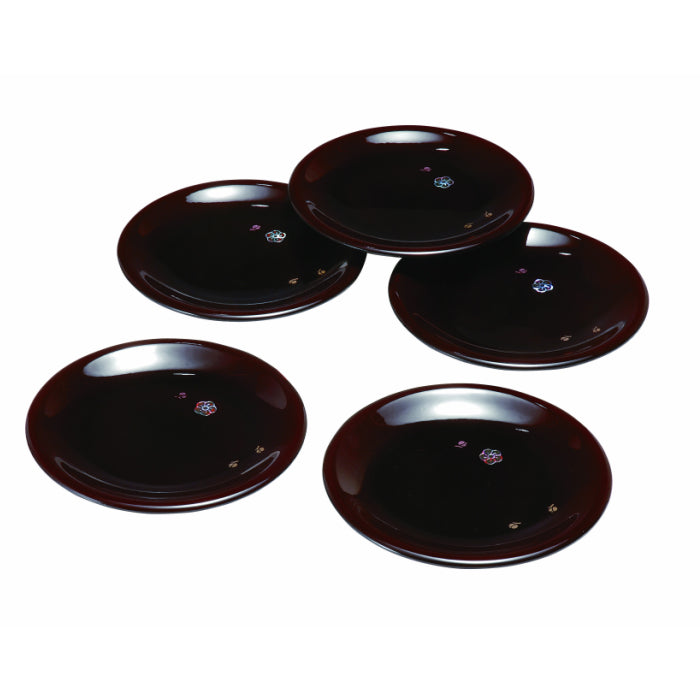 Set of 5 plates with shellfish plums and lacquered lacquerware