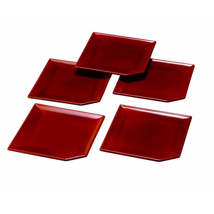 Square individual plates, double-sided Shunkei lacquer, set of 5 plates
