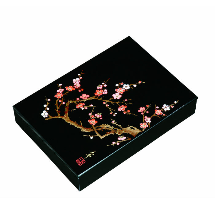 Wooden lid hand box, black, Korin (A4 size)