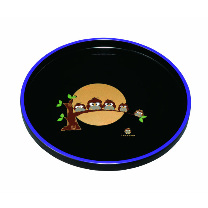 Round tray, 30cm, Forest Owl, Kishu lacquer