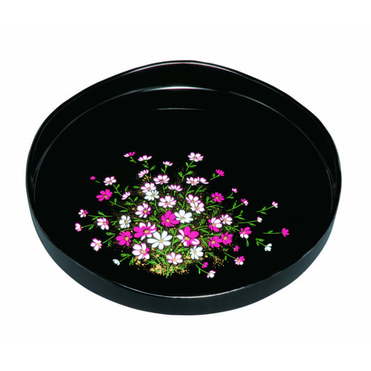 梅形三道盆圆盘 黑色 波斯菊(金漆)