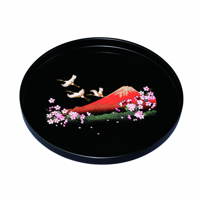 PC 30cm round tray - Fuji, crane, cherry blossom