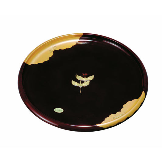 【全2サイズ】 丸盆 溜 金雲昇鶴 お盆 トレー tray ツル