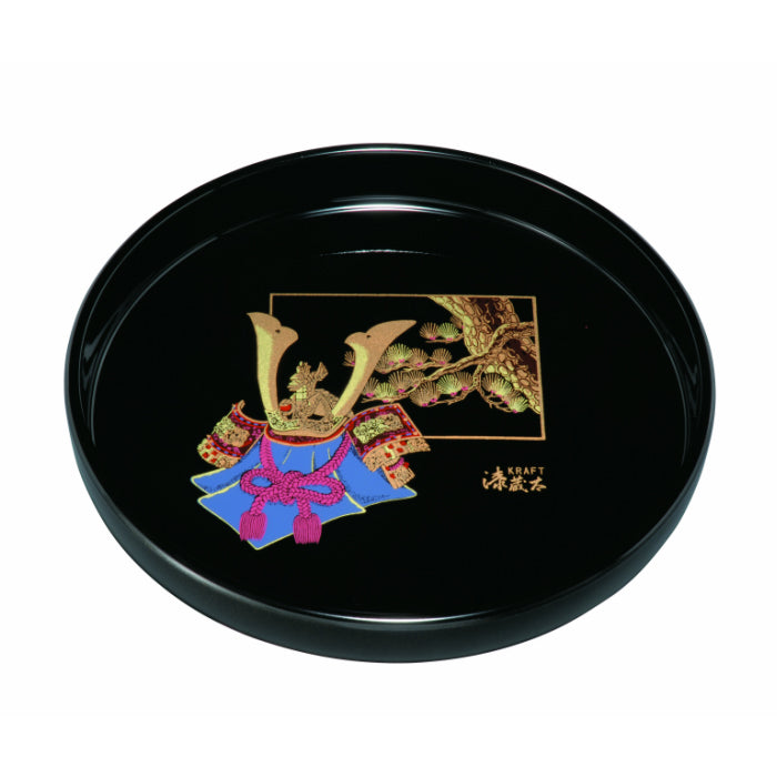 Kishu lacquer round tray 30cm black Homare Kabuto