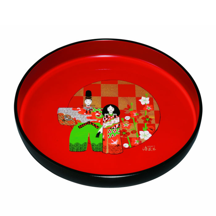 Round tray vermillion lattice Hina 8 sun 24cm red