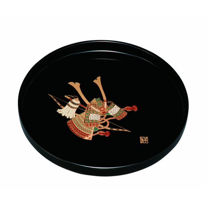 Round tray 30cm, gold lacquer, black helmet