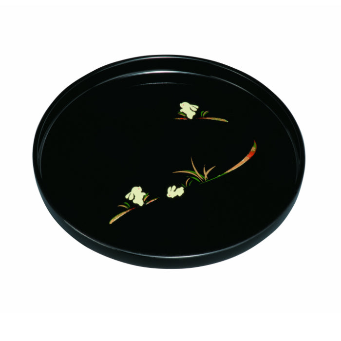 Round tray, black, rabbit, 9 inches, 27 cm