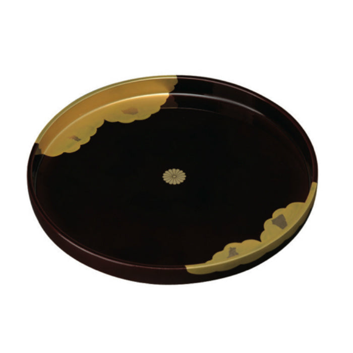 菊紋入】 10.0丸盆 雲居路 菊紋入 叙勲 – 山家漆器店