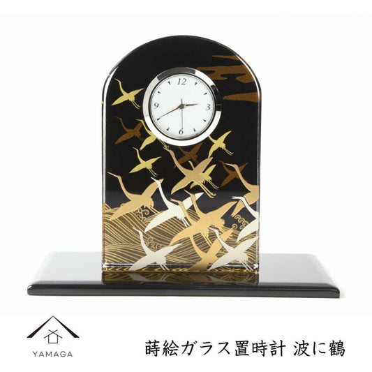 莳绘玻璃钟表波浪与鹤