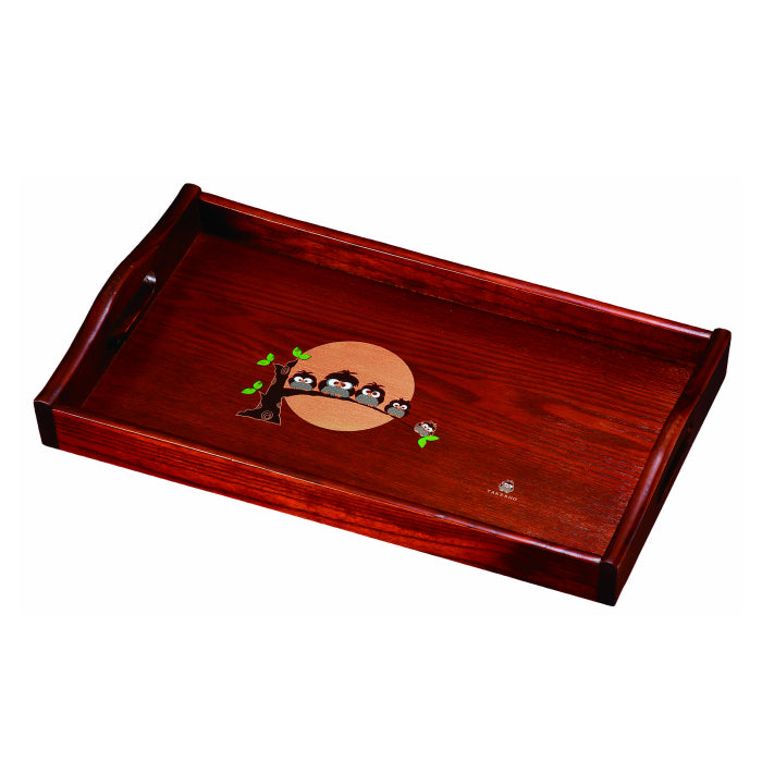 Wooden long tray, Forest Owl, tray, 15.5 inches (45 cm),