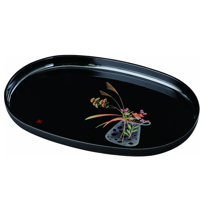 PC oval tray, black, flower basket with decorative painting, 42cm, 15.5cm
