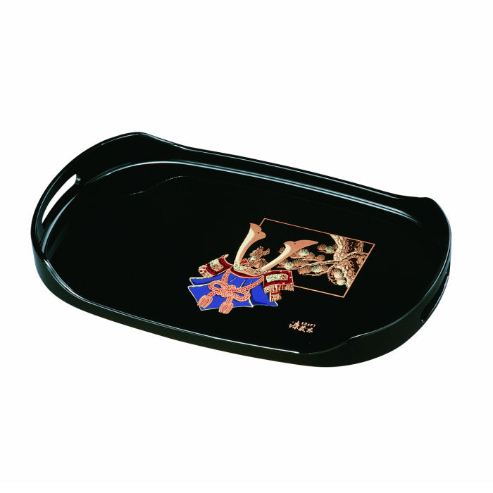 PC oval tray 39cm black with gold lacquer Homare Kabuto