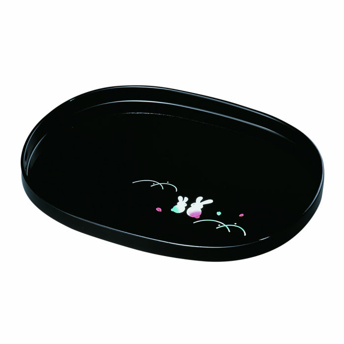 PC oval tray 9 inches 27cm black Maki-e Dream Rabbit