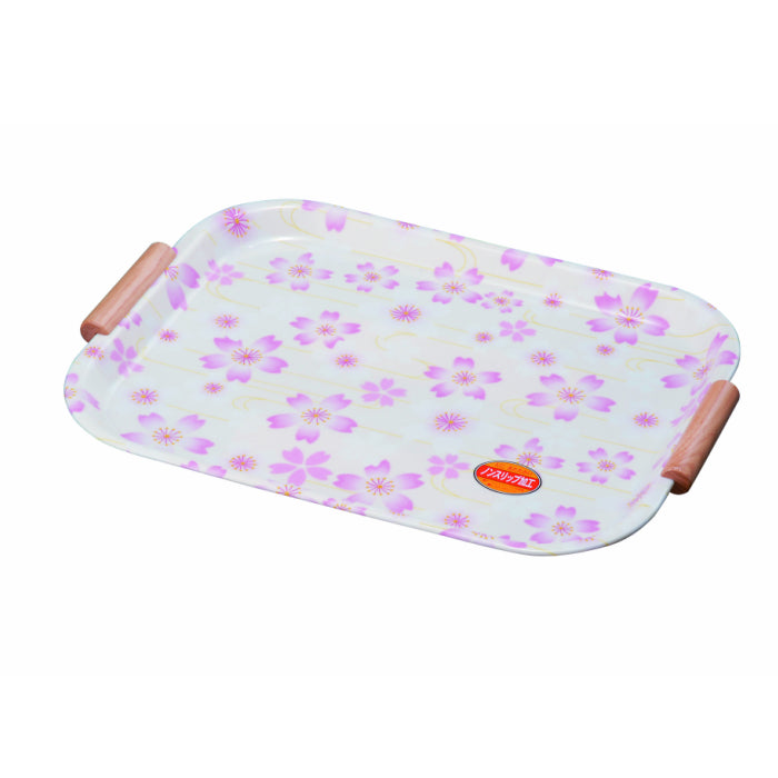 Long tray with handles, Sakura (cloth covered, non-slip)