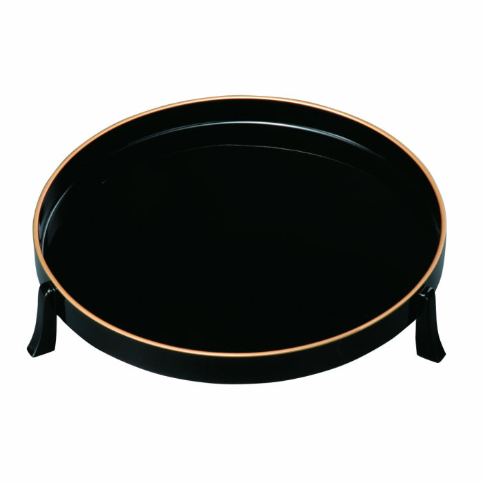 Round tray with legs, gold rim, black