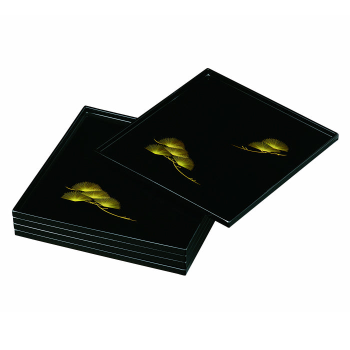 Black square tray, Couple Pine, set of 5
