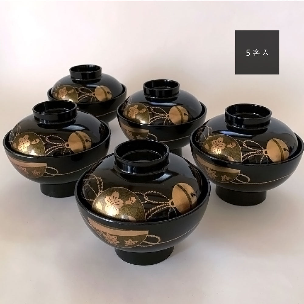 Black soup bowls, Suzushunshu, set of 5, bowls, set of 5