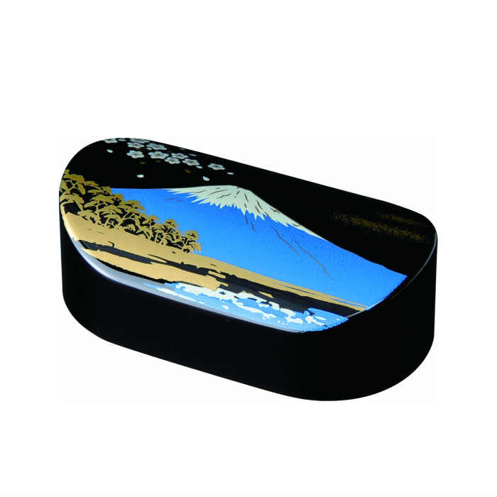Lacquerware Oval Paperweight Black Mt. Fuji Paperweight Calligraphy