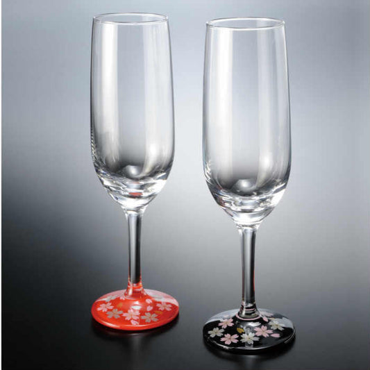 Nurimon de Verre 高脚香槟杯,莳绘,樱花,一对