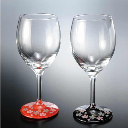 Nurimon de Verre 葡萄酒杯,莳绘,樱花,一对