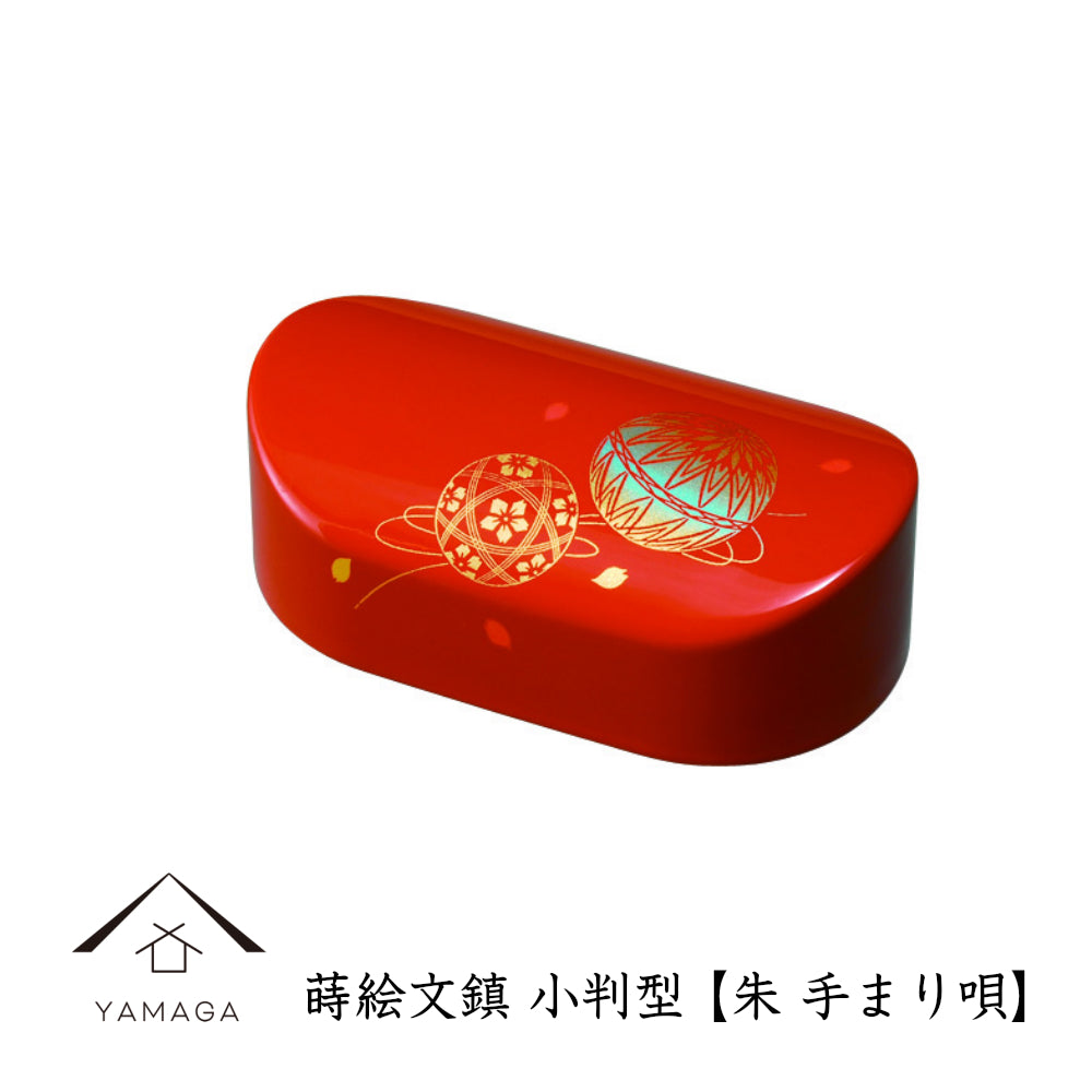 Lacquerware, oval shaped paperweight, Temariuta paperweight, calligraphy