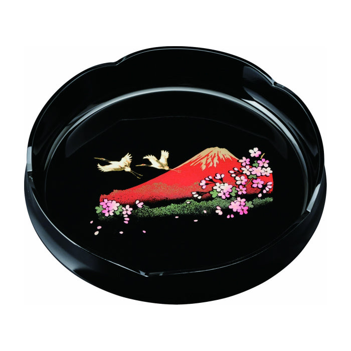 Black Cake Bowl - One Fuji, Two Cranes, Three Cherry Blossoms