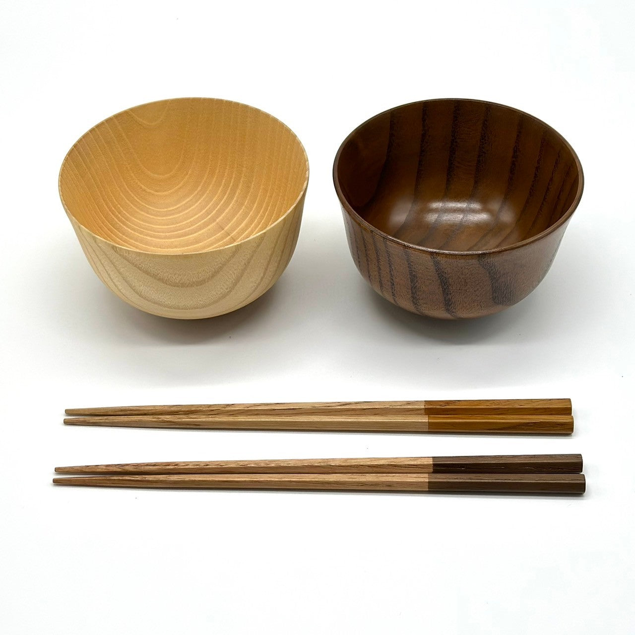 4-piece set: Wooden bowls, brown, 2 pieces, 2 pairs of chopsticks included