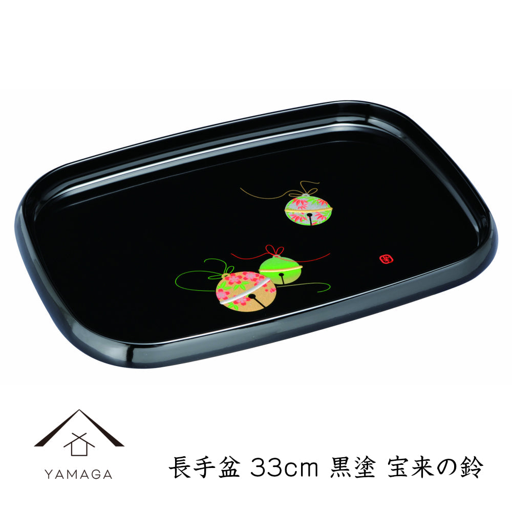 Long tray, Horai no bell, black lacquer, 33cm