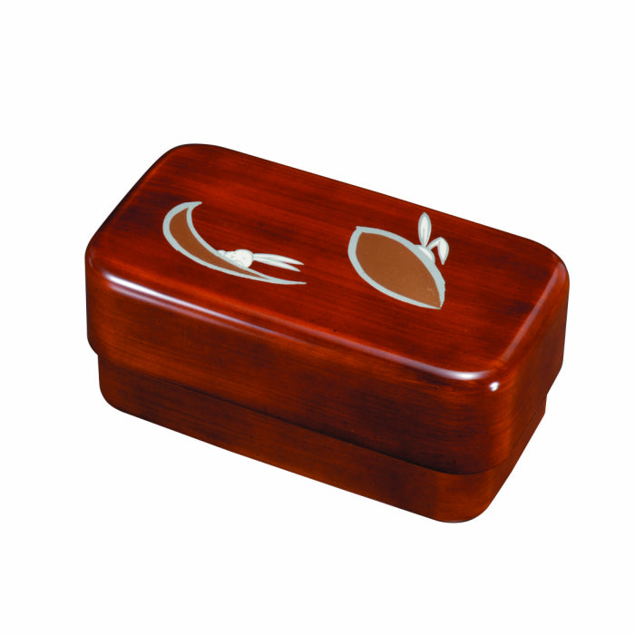 Large rectangular bento box, wood grain, hide-and-seek (no inner core), with sticker
