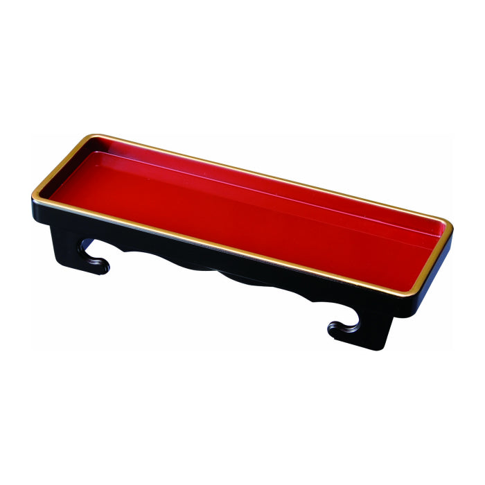 Long Buddhist altar tableware, Misato, black with red interior, with gold border