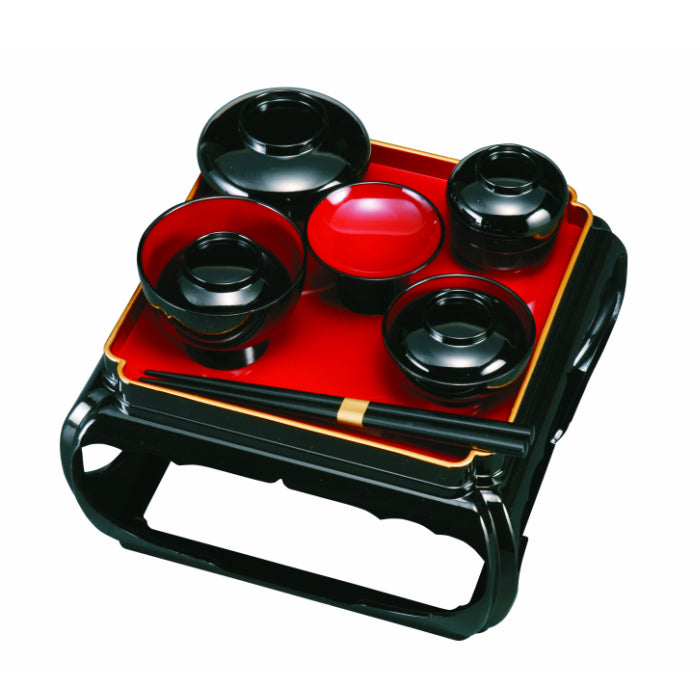 Palace-style Buddhist meal set, black with red interior
