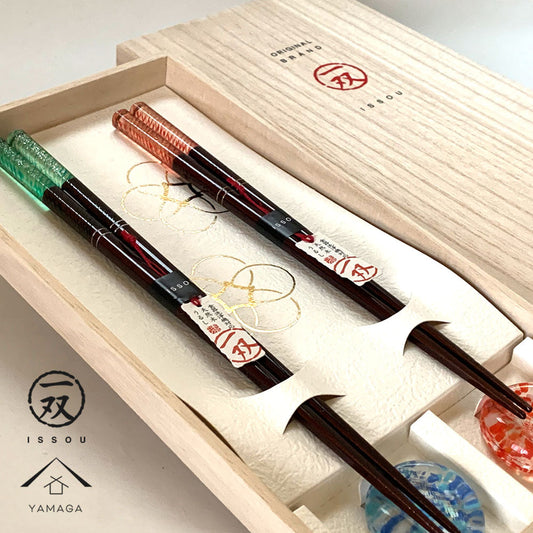 【食洗機対応】 木製 夫婦箸 ギフトペアセット 箸置き付 潮風 23cm・21cm