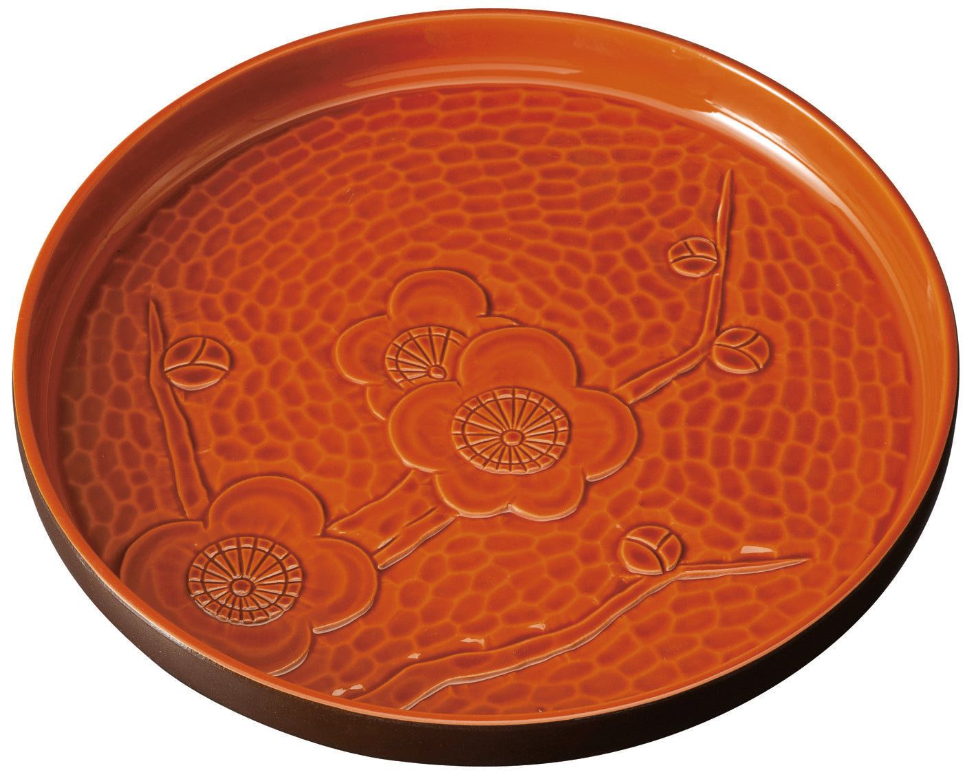 Round tray, Shunkei lacquer, Kamakura plum, non-slip