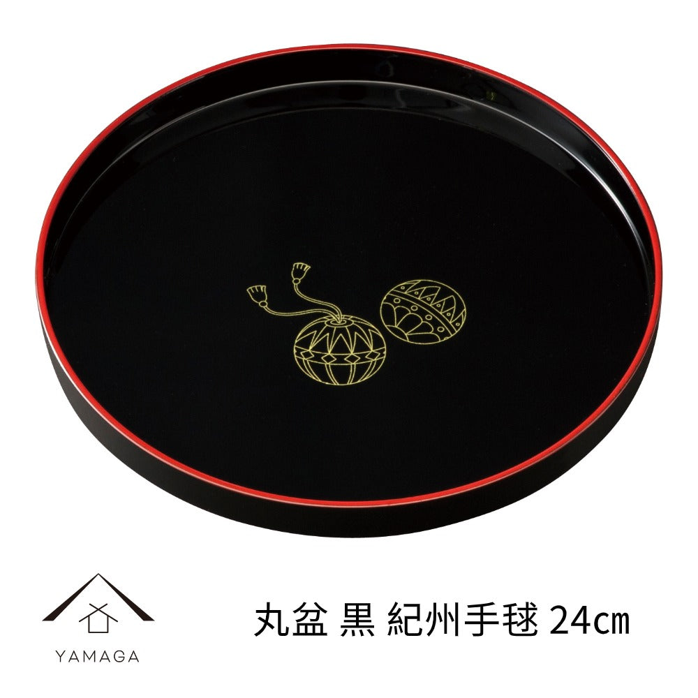 Round tray, black, Kishu Temari, tray