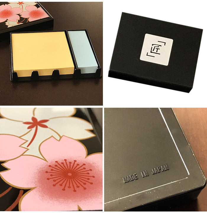 Maki-e sticky note case "Miyabi" Swarovski cherry blossoms with flowing water pattern (black)