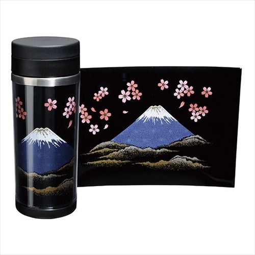 莳绘不锈钢瓶 黑色 350ml 富士山和樱花