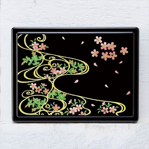 Maki-e sticky note case "Miyabi" Swarovski cherry blossoms with flowing water pattern (black)