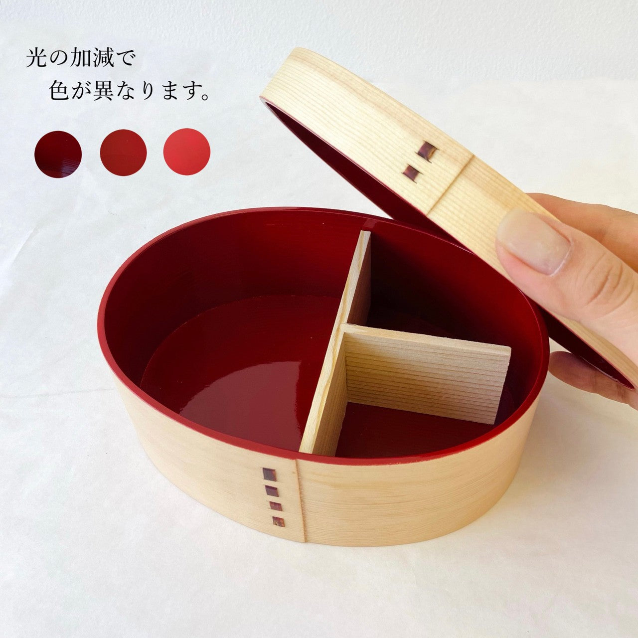 Kishu -KISHU- Magewappa lunch box, red interior, plain wood