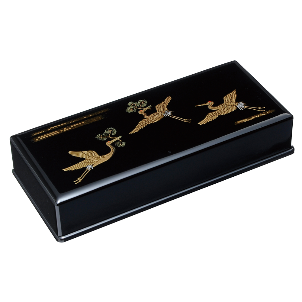 Elegant Seal Case, Black Lacquer, Auspicious Crane