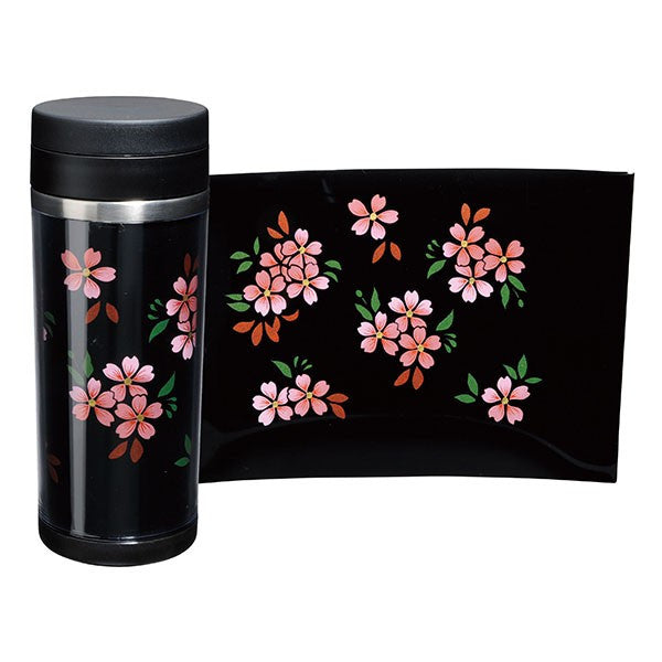 Maki-e Stainless Steel Bottle Black 350ml Sakura