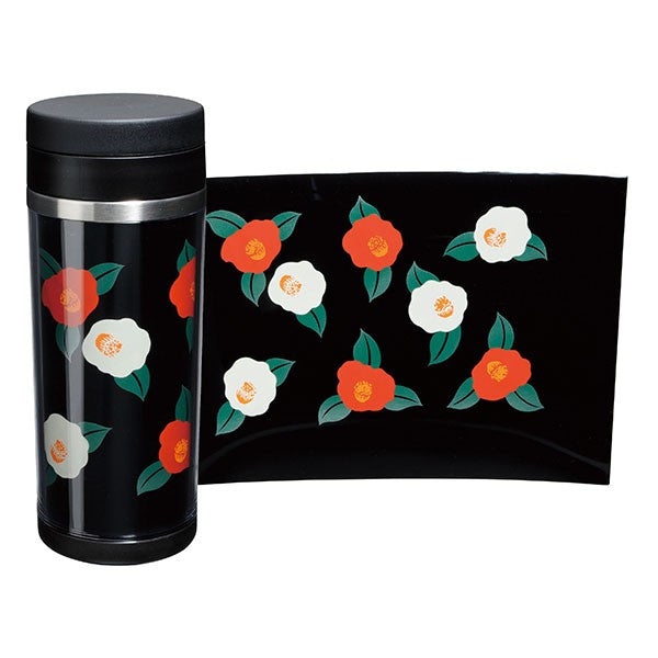 Maki-e Stainless Steel Bottle, Black, 350ml, Camellia