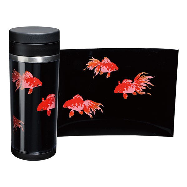 Maki-e Stainless Steel Bottle Black 350ml Goldfish