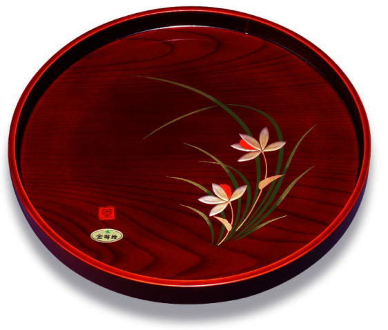 Wooden round tray, 30cm, spring orchid
