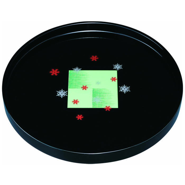 Wooden round tray, 30cm, black, checkered snow-covered design, gift